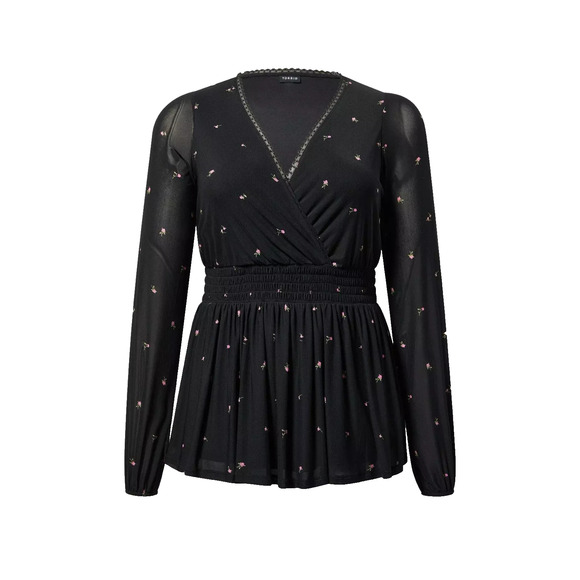 Torrid Black Dainty Floral Mesh Surplice‎ Babydoll Top Coquette Whimsigoth 3X - Picture 1 of 12